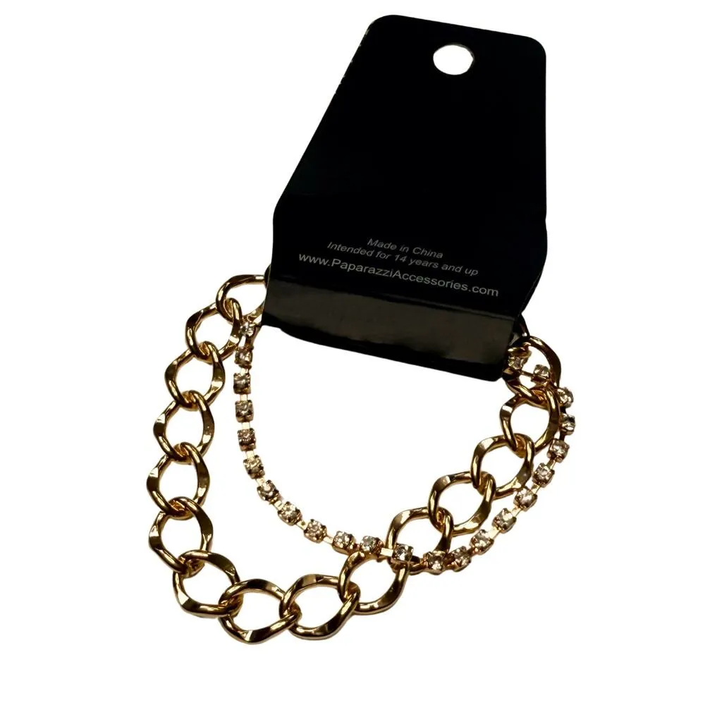 Paparazzi Material Girl Gold Bracelet Rhinestone Layered Chunky Chain Gold Tone - Image 7