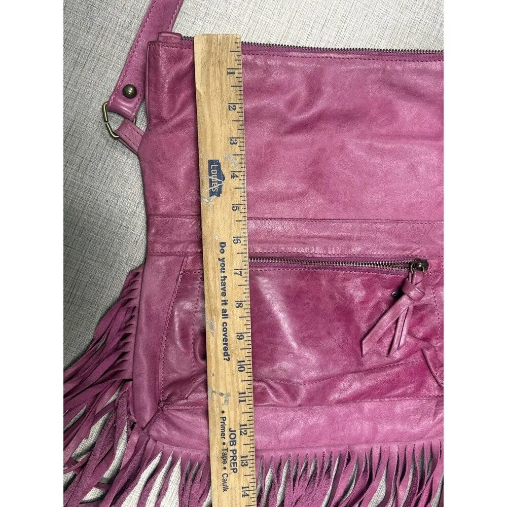 Las Pepas Pink Fringe Bullhode Leather Shoulder Bag Crossbody Festival Boho Purs - Image 4