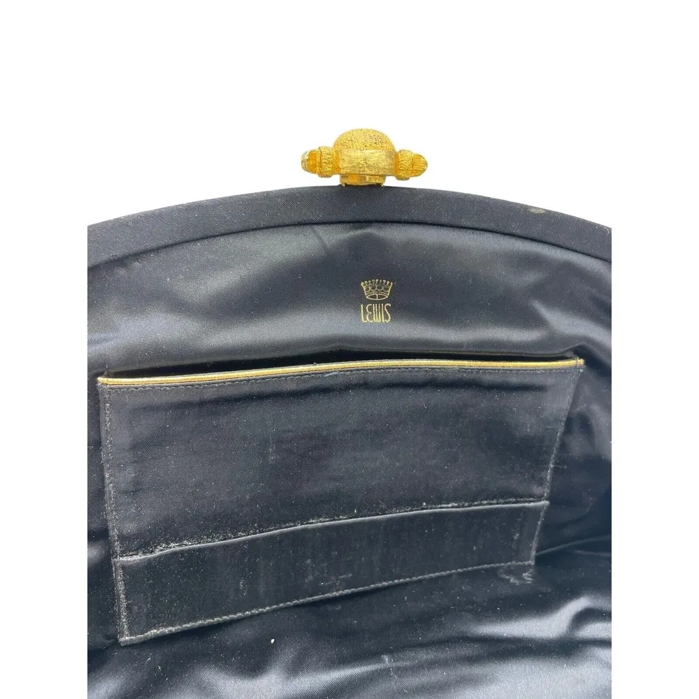 Vintage CROWN LEWIS Black Purse Clutch Evening Handbag 12” X 6” Gold Latch - Image 7