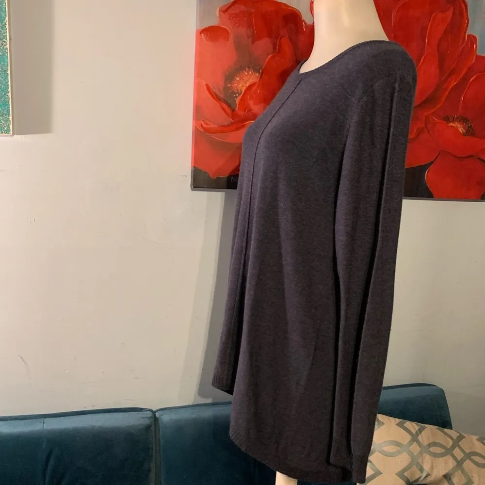 Joan Vass Blue Long Sleeve Lightweight Sweater Top Cashmere Blend Large L EUC - Image 3