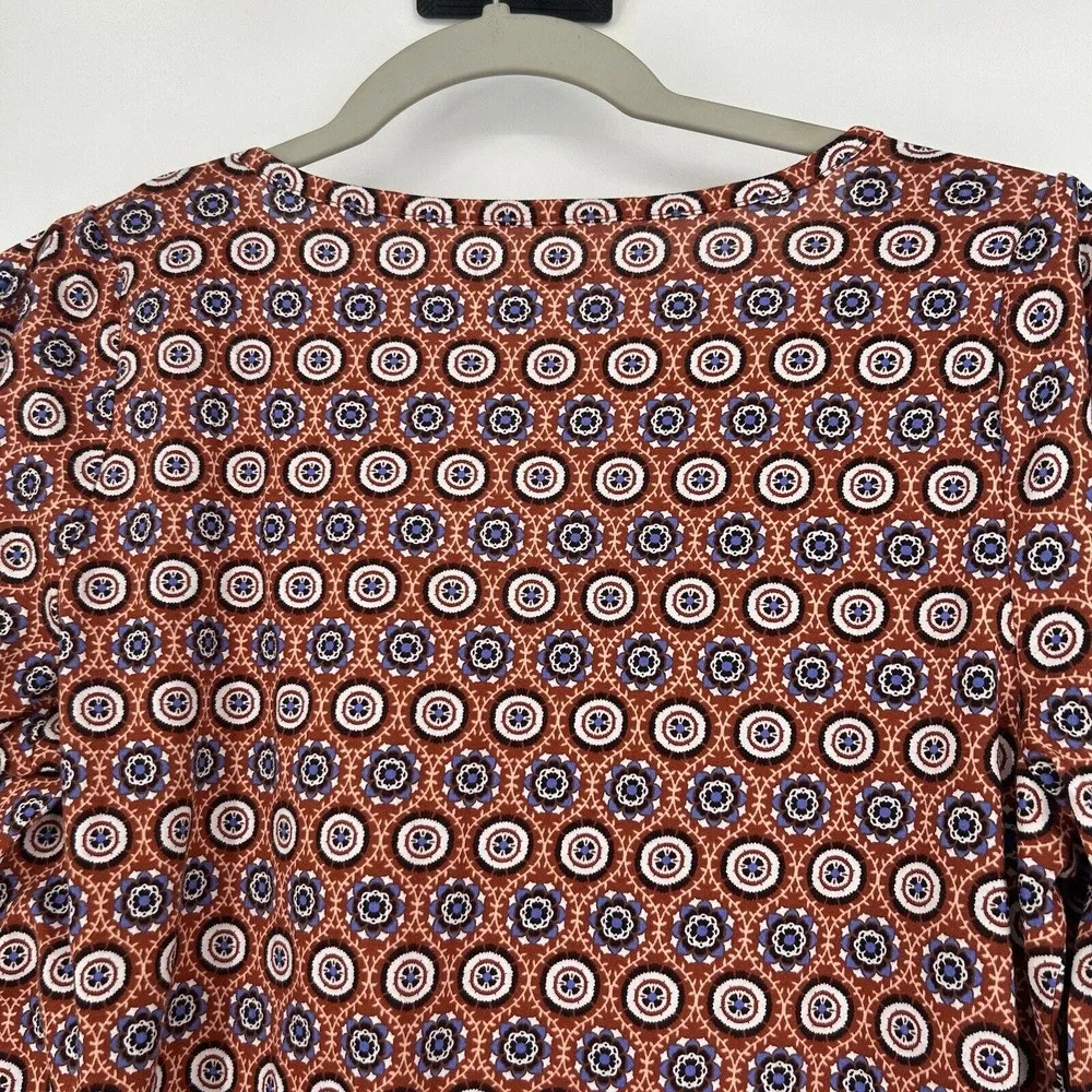 NEW LOFT Medallion Pleated V Neck Long Balloon Sleeve Tee Shirt Orange Size S - Image 7