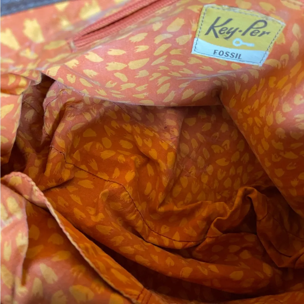 Fossil Keyper Quilted Brown Orange Nylon / Leather Tote Shoulder Bag ZB9021 READ - Image 14