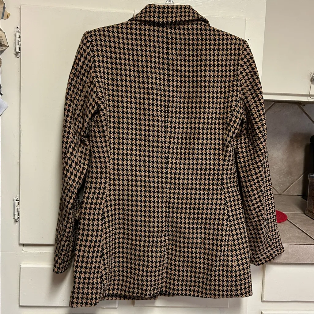 Nine Wes Jacket Blazer Size XS Houndstooth Tan Black Career Workwear Classic NWT - Image 5