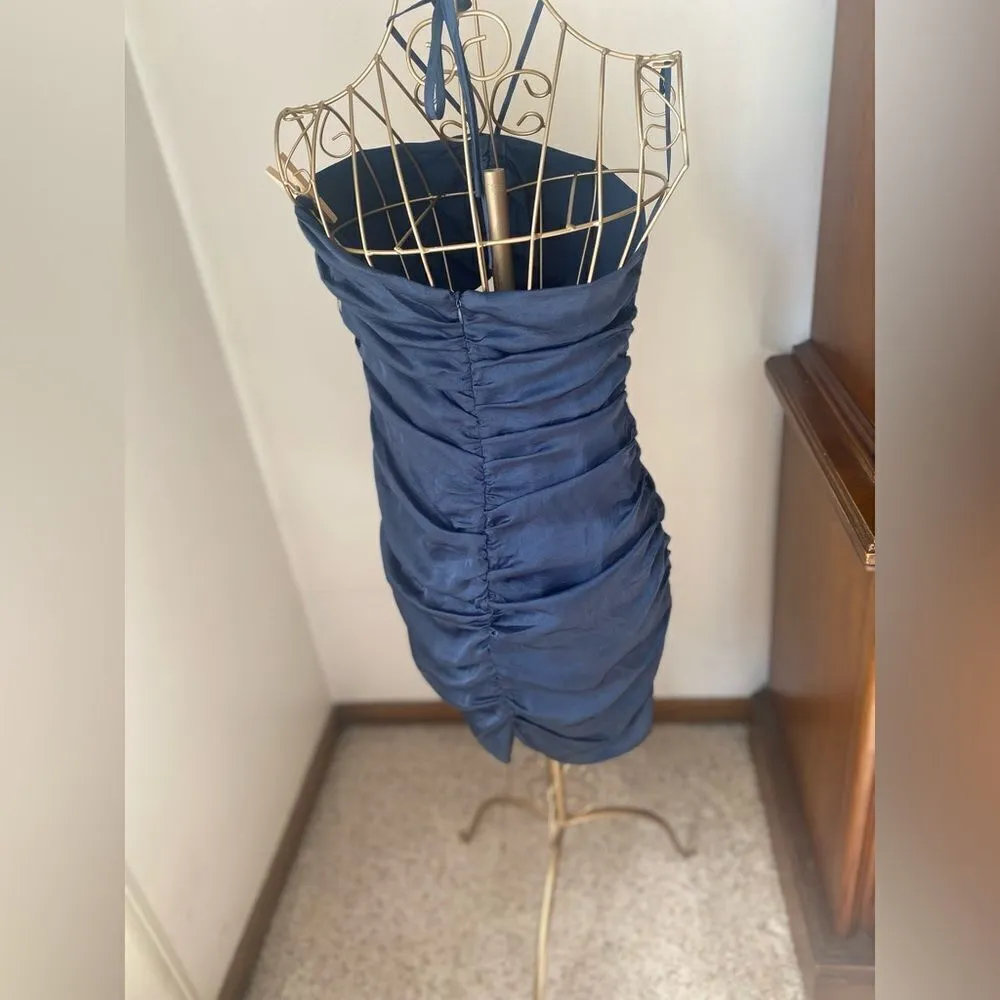 NWT Le Lis navy cutout halter rusched dress size M - Image 3