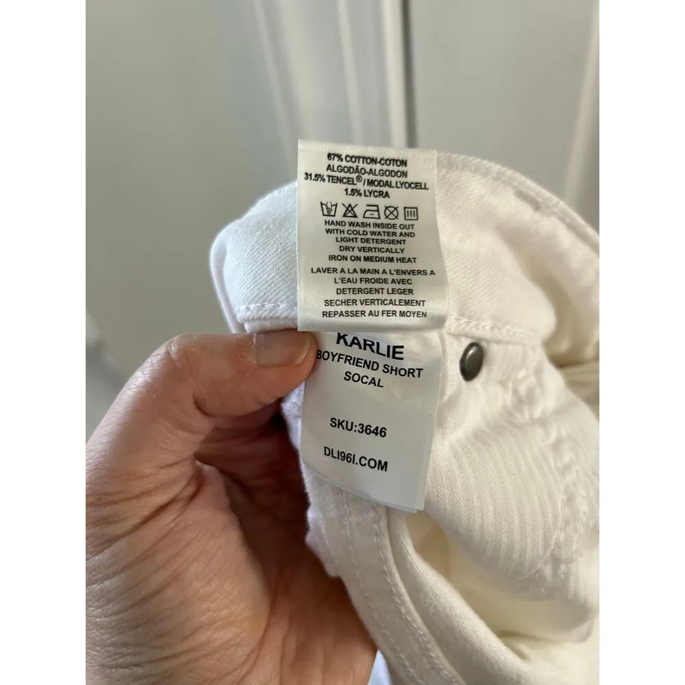 DL1961 Karlie Boyfriend Cut Off Roll Hem White Denim Shorts - Image 5