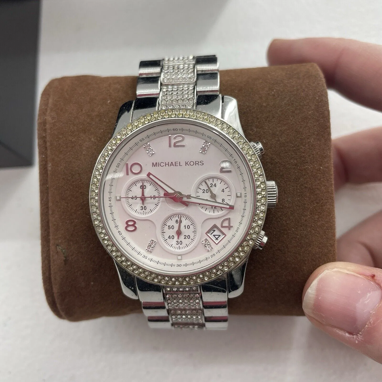 Michael Kors Watch Women's Runway Chronograph SSWhite Crystal Silver Tone Dial - Image 7