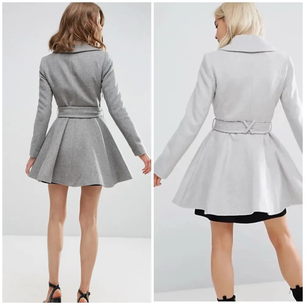 Skater Coat in Wool Blend With Oversized Collar and Self Belt Sz 16 - Image 5