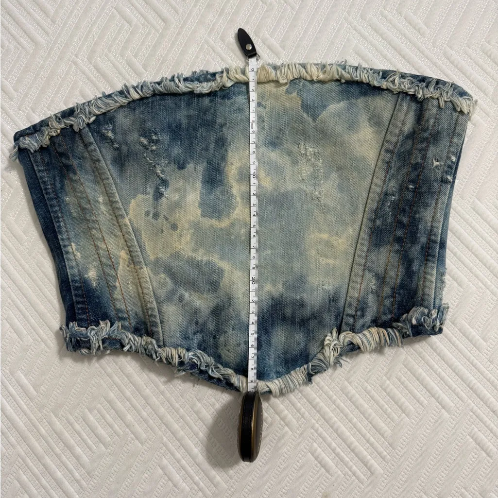 Vintage Dolce & Gabbana Light Blue distressed Denim Strapless Corset Top/IT40 - Image 11