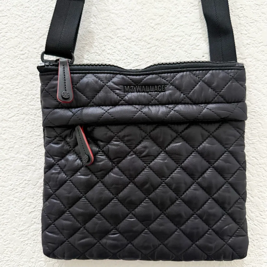 MZ WALLACE Black Quilted Metro Flat Crossbody Bag - Image 4