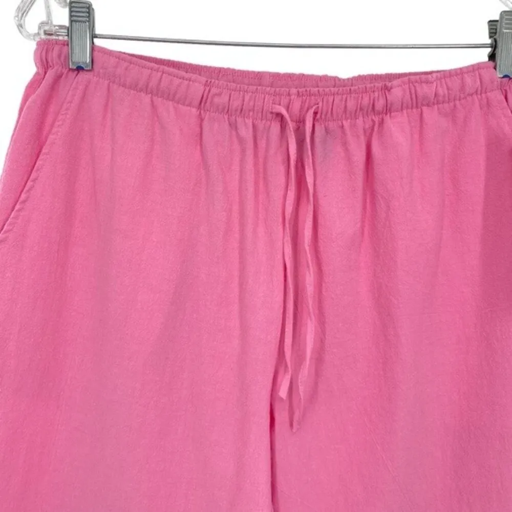 Jane Ashley Pink Cotton Drawstring Capri Pedal Pusher Pants - Image 3