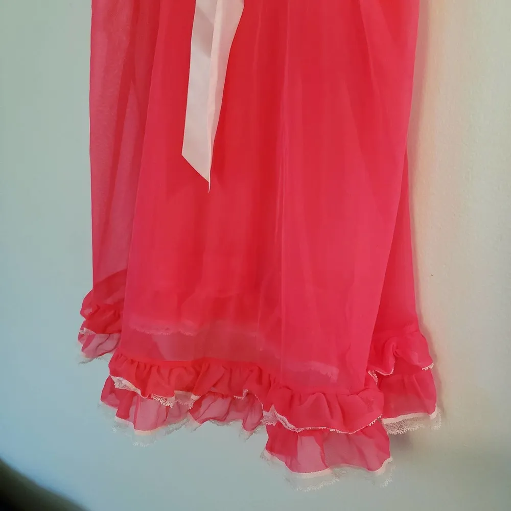 Victoria's Secret Sheer Iconic Fluorescent Neon Pink Babydoll Tiered Ruffles Bow - Image 4