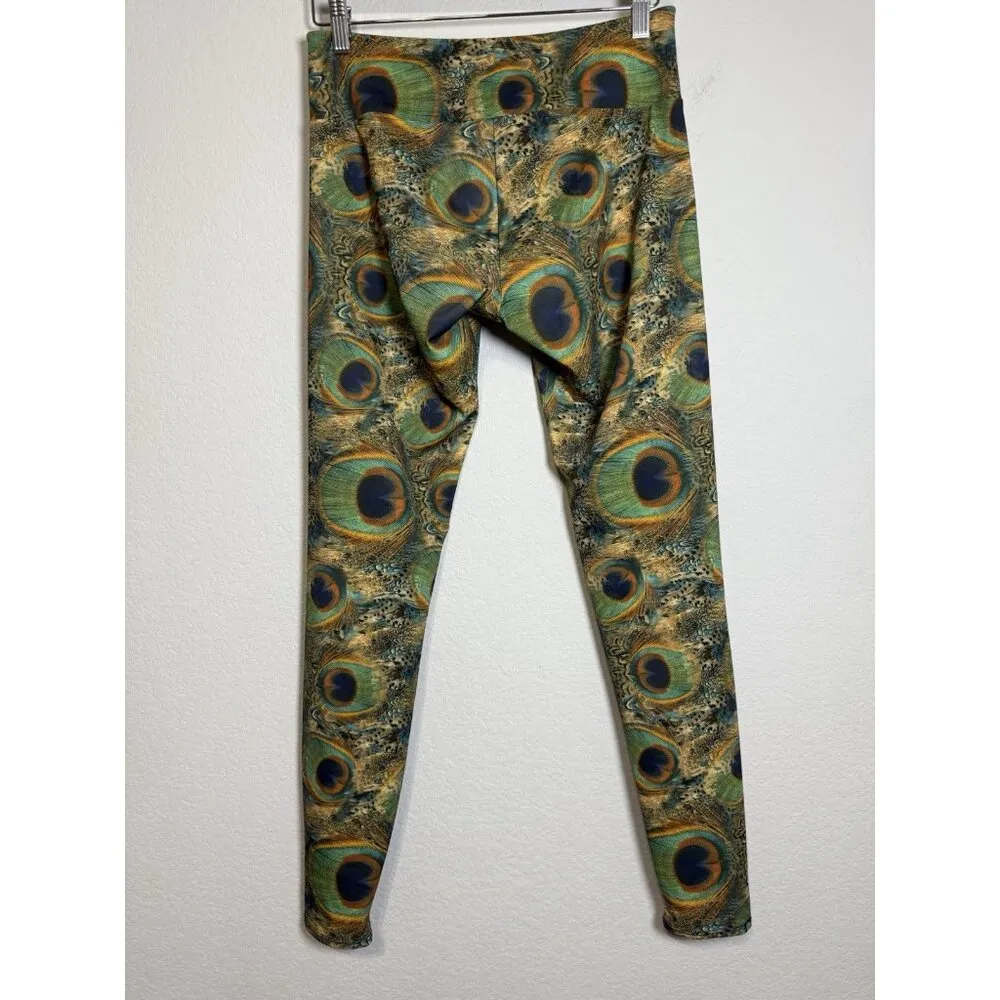 Onzie Long Leggings Yoga Pants‎ Womens Size MT Peacock Feathers Green Low Rise - Image 7
