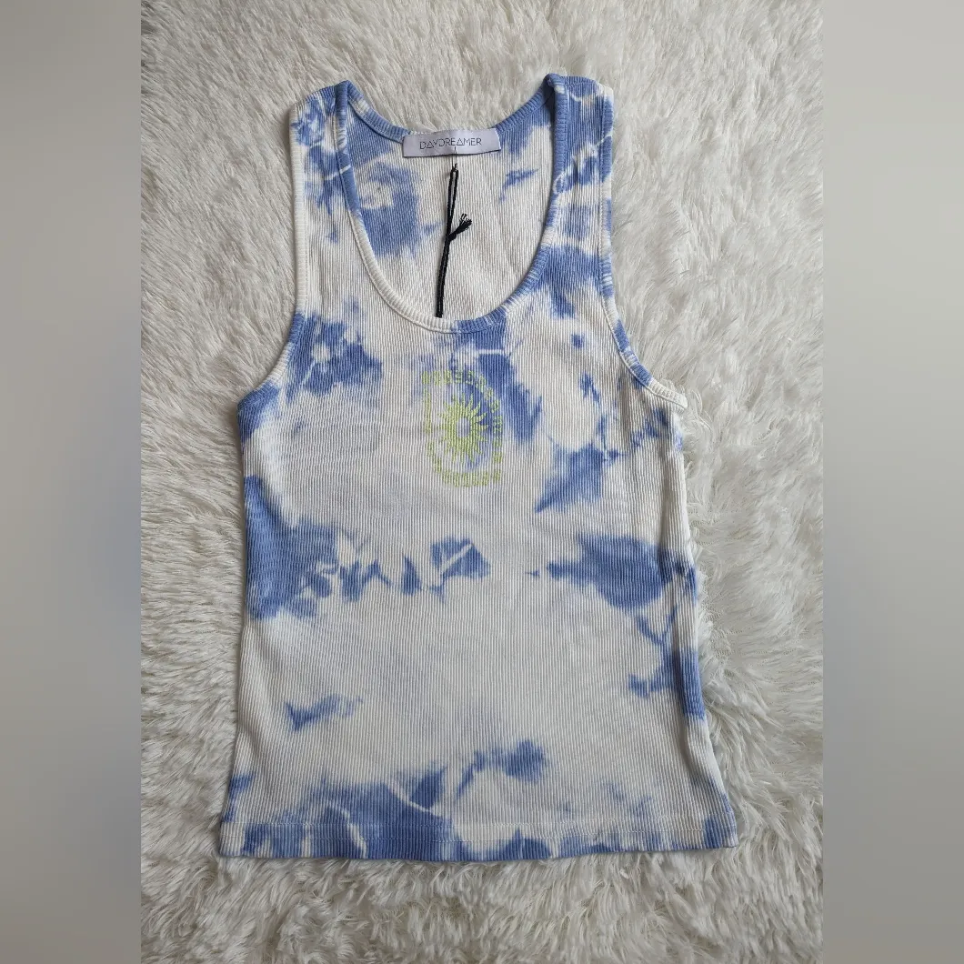 Daydreamer Y2K La Eye Tie Dye Tank In Periwinkle Cloud Crop Tank White/Blue S XS - Image 2
