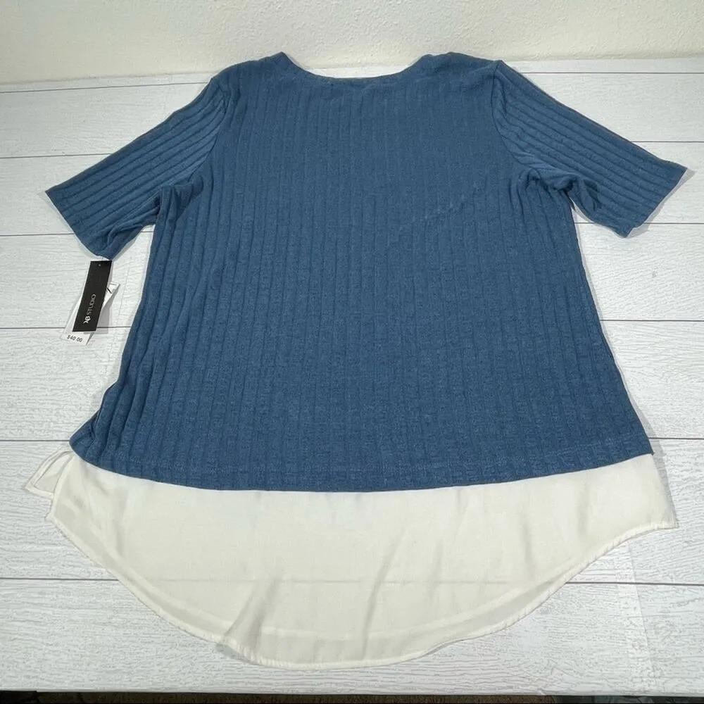 AB STUDIO Slate Blue Knit Sweater With Faux Undershirt Size XL NWT - Image 8