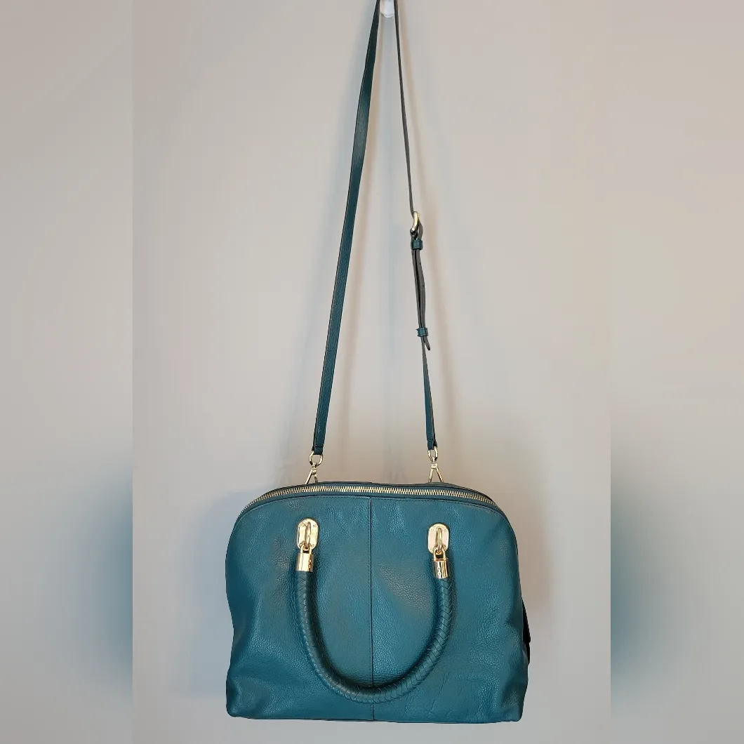 Cole Hann Stunning Teal Vegan Leather Bag with Braided handles & Gold Hardware - Image 2