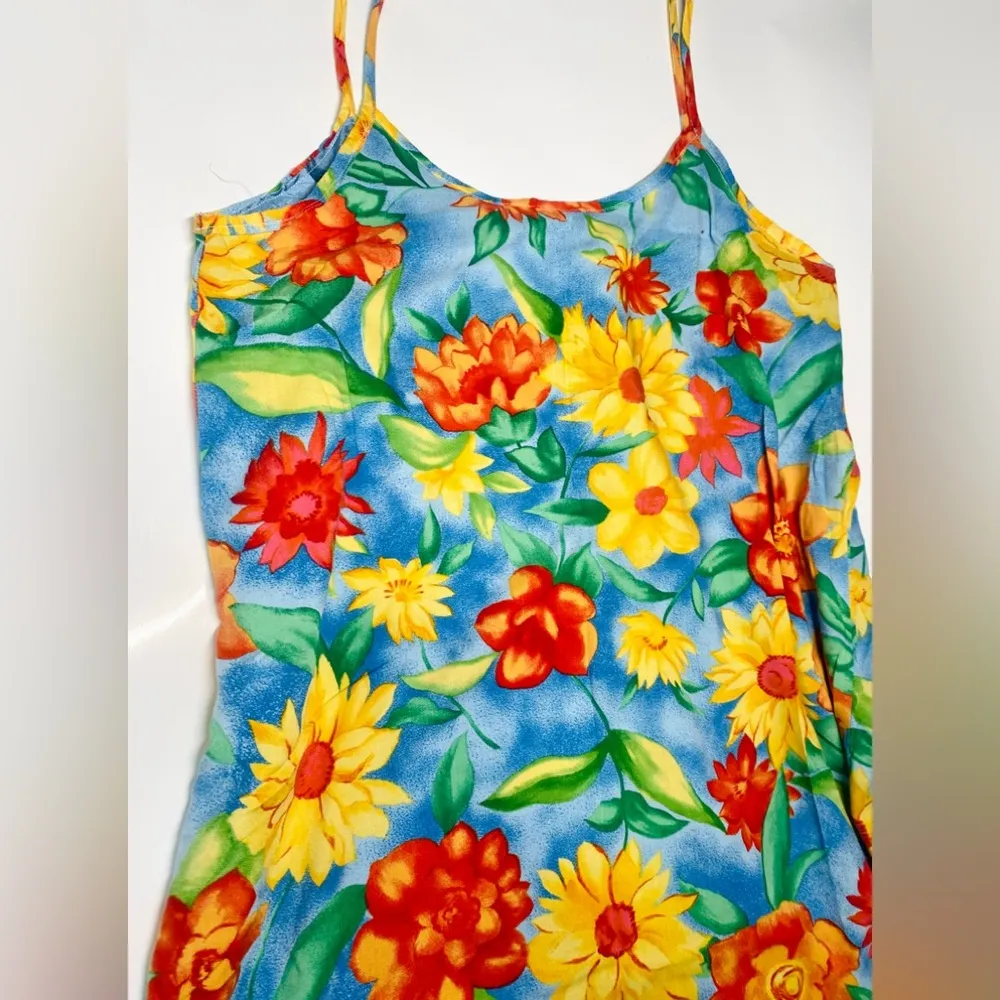 Vintage bright floral summer mini slip dress Size M - Image 2