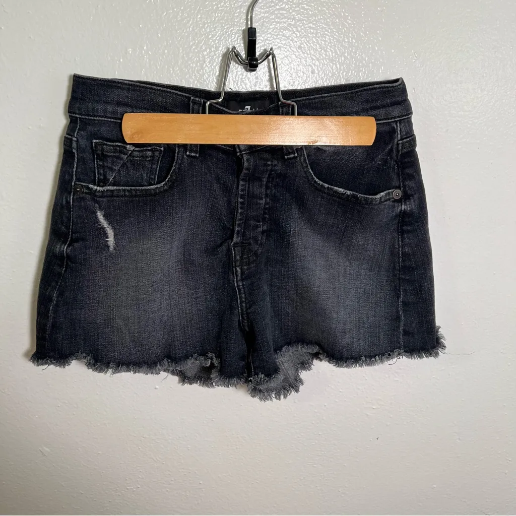7 for all Mankind Monroe Cut Off Short Eclipse Black 25 - Image 3