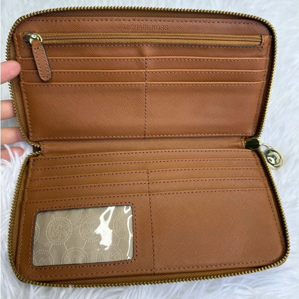 Michael Kors Navy Brown Zip Around Wallet - Image 6