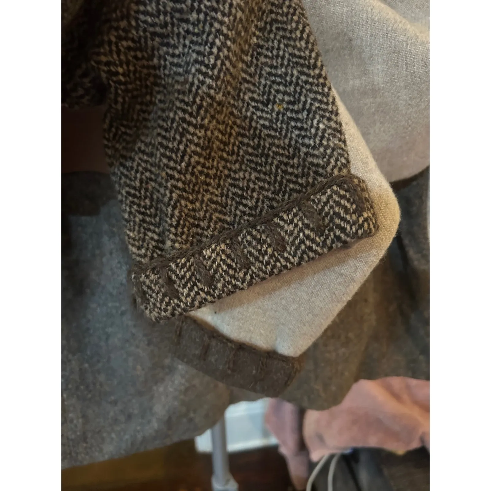 baabaazuzu luxury designer Patchwork Wool Blend Jacket Button‎ Front Neutral Tan Size L - Image 13