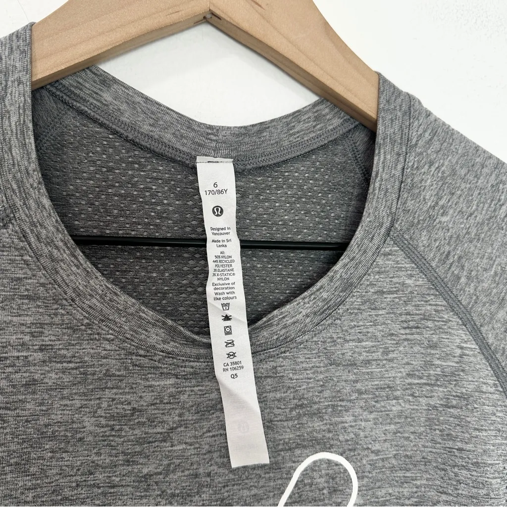 Lululemon x Peloton Swiftly Tech Short Sleeve Crew Gray Heathered size 6 - Image 3