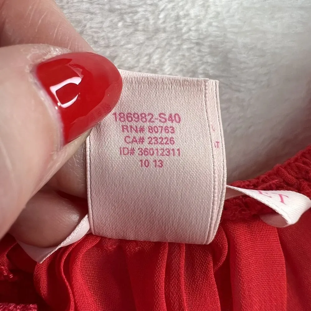 Victoria's Secret Babydoll L Large Cami Top Lace Pleated Lingerie Satin Bow Red - Image 9