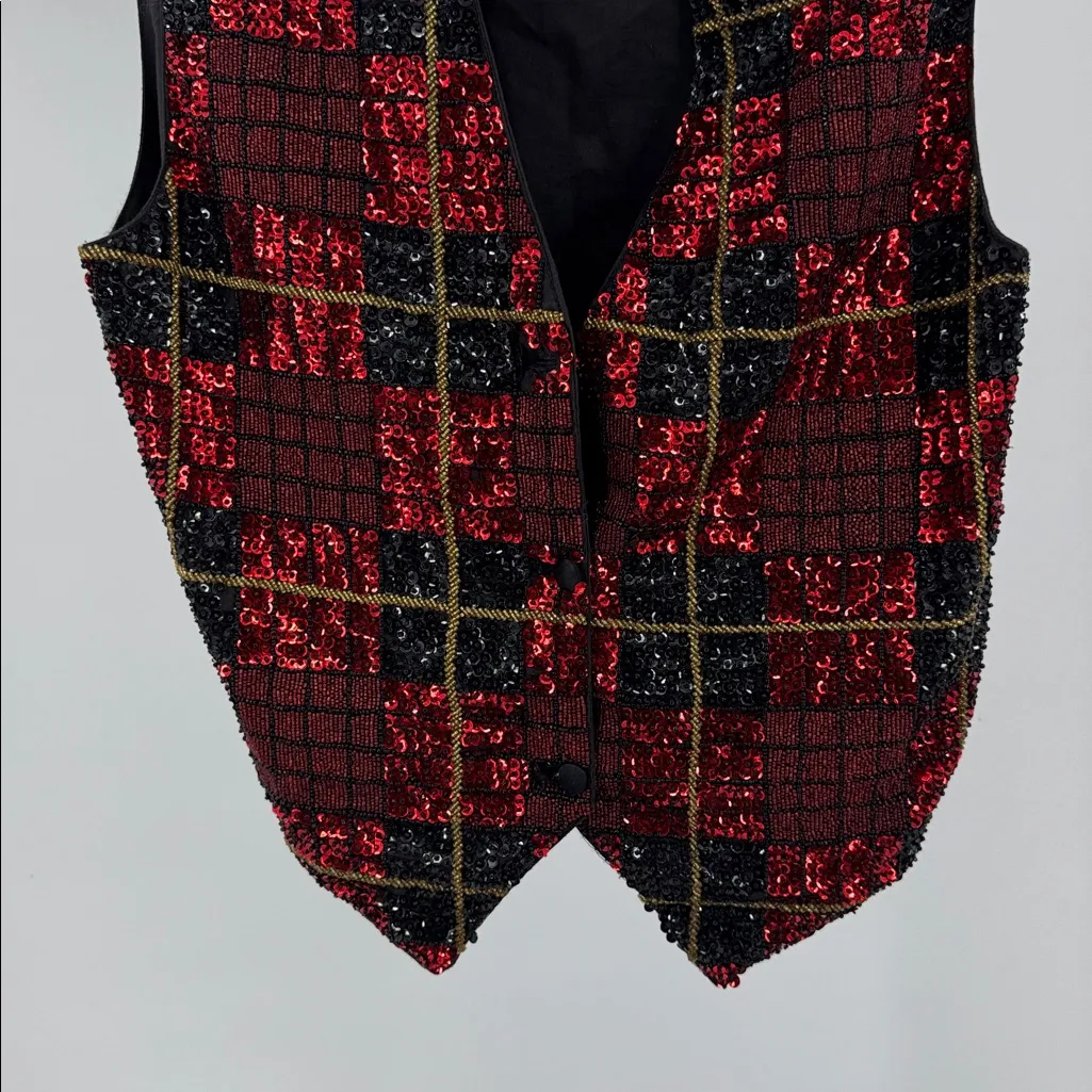 Theo Black Red Sequin Vest Dance Showbiz Bedazzled Jazz Theater holiday L Size L - Image 6