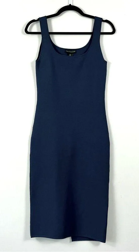 House of Harlow 1960 Navy Scoop Neck Knit Compression Bodycon Midi Dress Small - Image 3