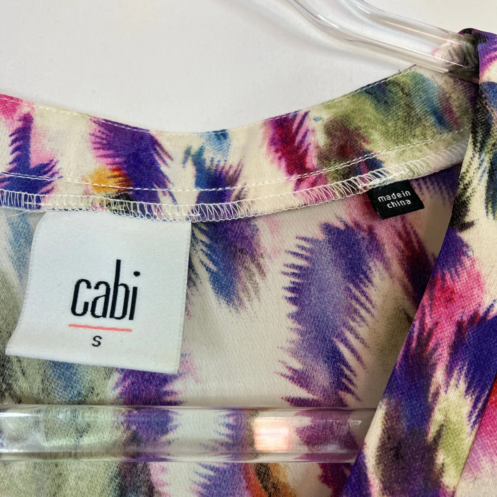 CAbi | Multi Color Feather Print Blouse 100% Polyester Womens Small - Image 3