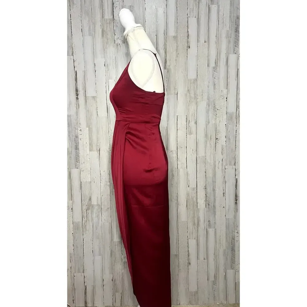 Express Women's Size‎ 0 Red Satin Midi Dress V-Neck Cocktail Party - Image 5