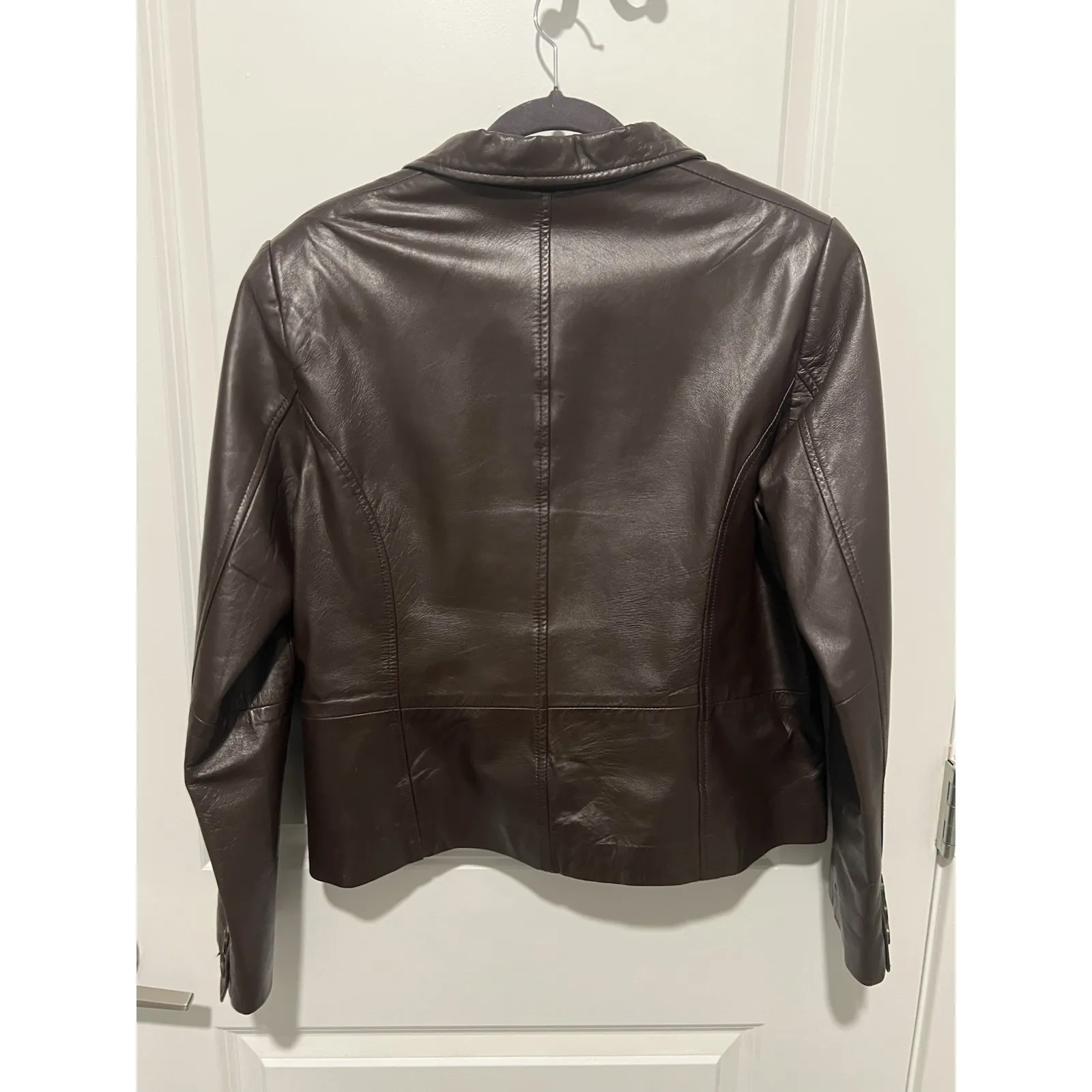 Vtg Style&Co Petite Genuine Leather Brown Button Jacket Pockets Size Medium Y2K - Image 2