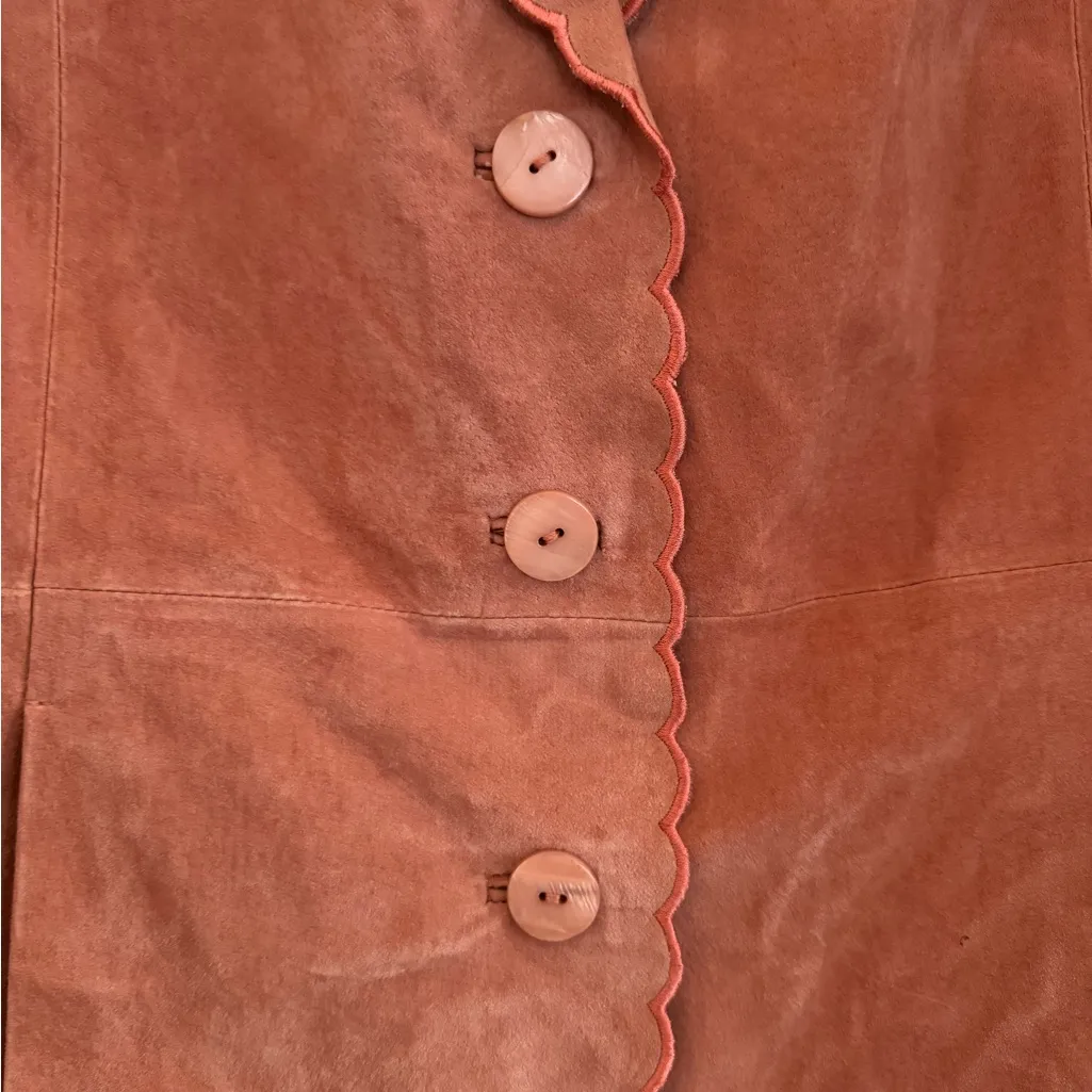 Vintage Terri Lewis Genuine Leather Scalloped Edge Jacket Pink Medium - Image 8