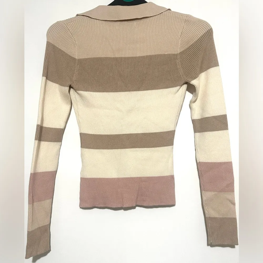 NWT House of Harlow 1960 Striped Ribbed Collared Sweater Small Pink - Image 2