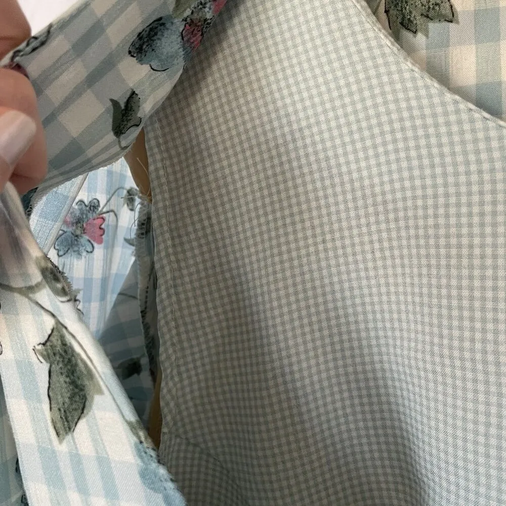 Lady Dorby vintage dress floral padded shoulders size 18 checkered green button - Image 7