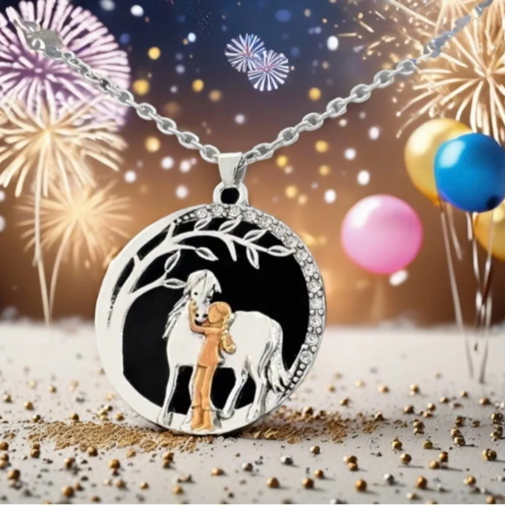 Sterling Silver Rose Gold Horse & Girl Necklace NWT - Image 3