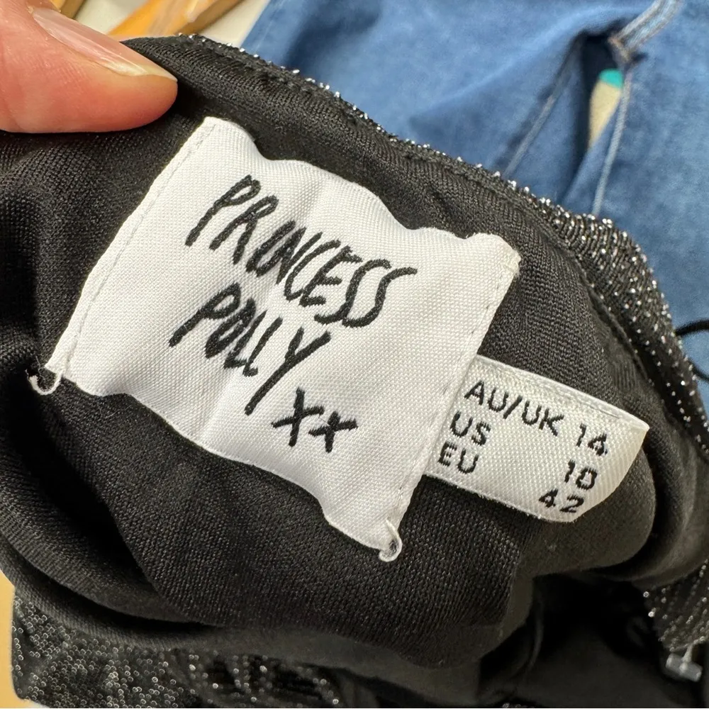 Princess Polly Black Glitter Bodycon Mini Dress Womens 10 Ruched Baddie Party - Image 6