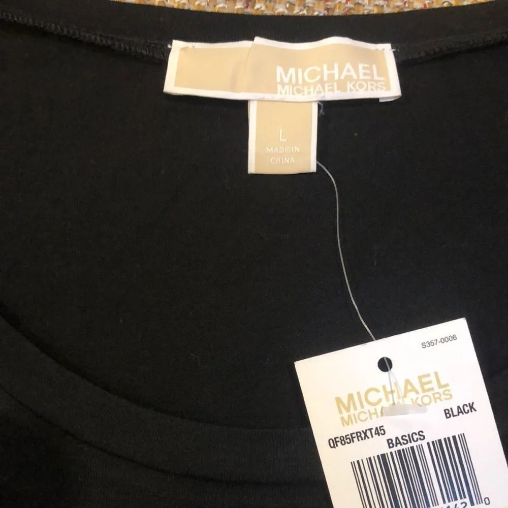MICHAEL KORS Black Long Sleeve Shirt w. 6 inch Black Double Hem Sz LG - Image 2