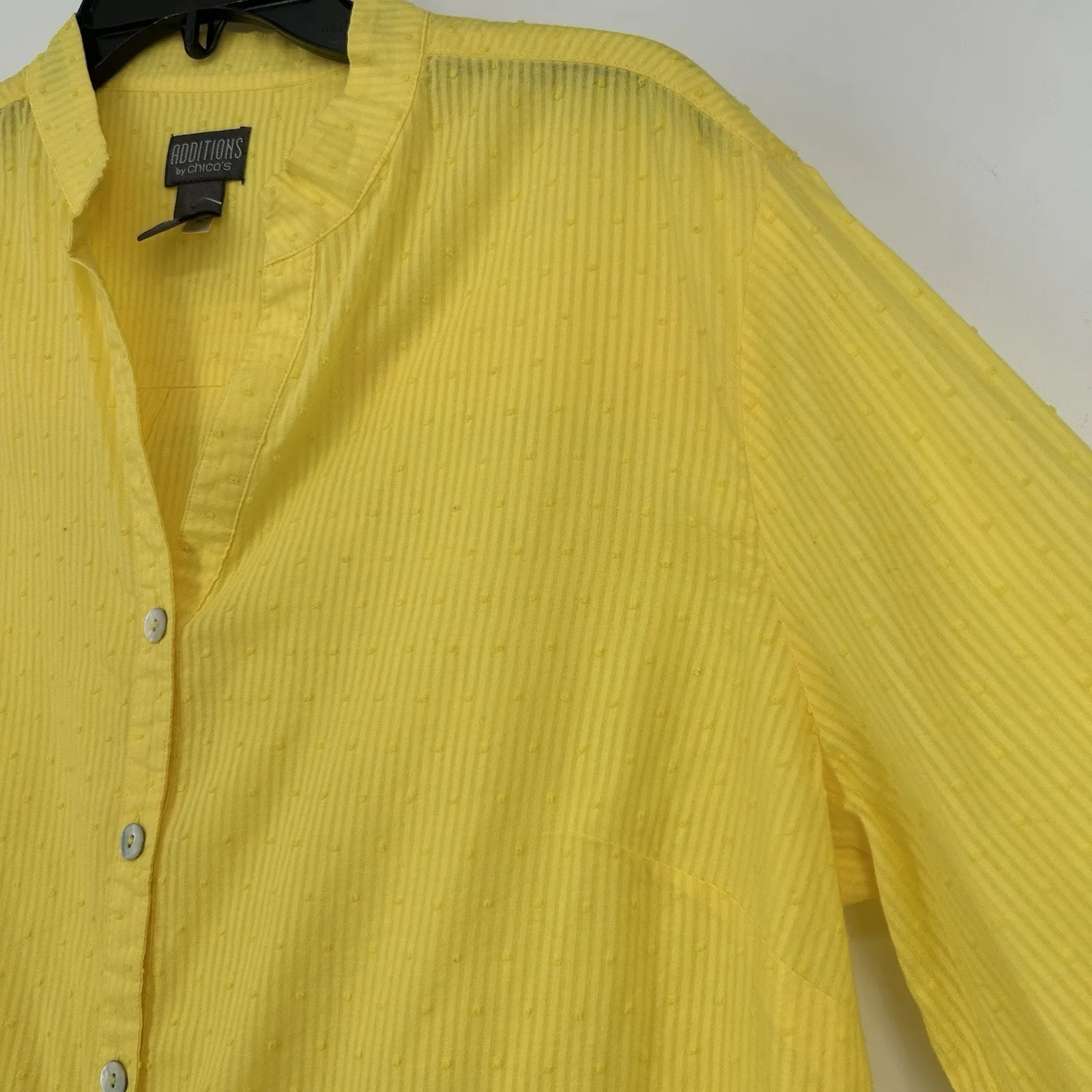 Chicos Additions 3 Size XL Yellow Button Up Shirt Swiss Dot 3/4 Sleeve - Image 3