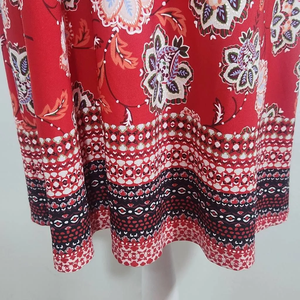 Cato Red Floral Shift Dress with Bell Sleeves Size Large Wedding Guest Dress - Image 5