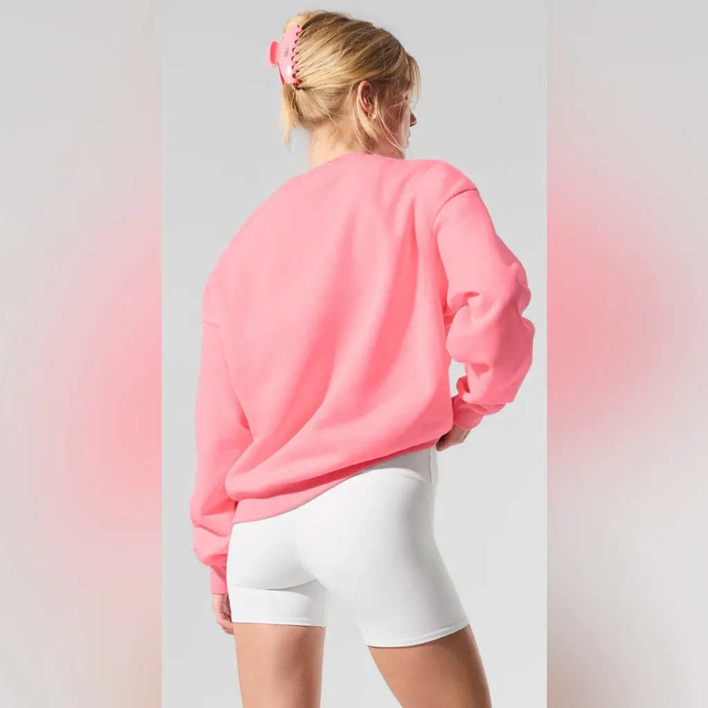 ALO Yoga NWT Accolade Crew Neck Pullover Neon Bubblegum Size L SOLD OUT COLOR - Image 2