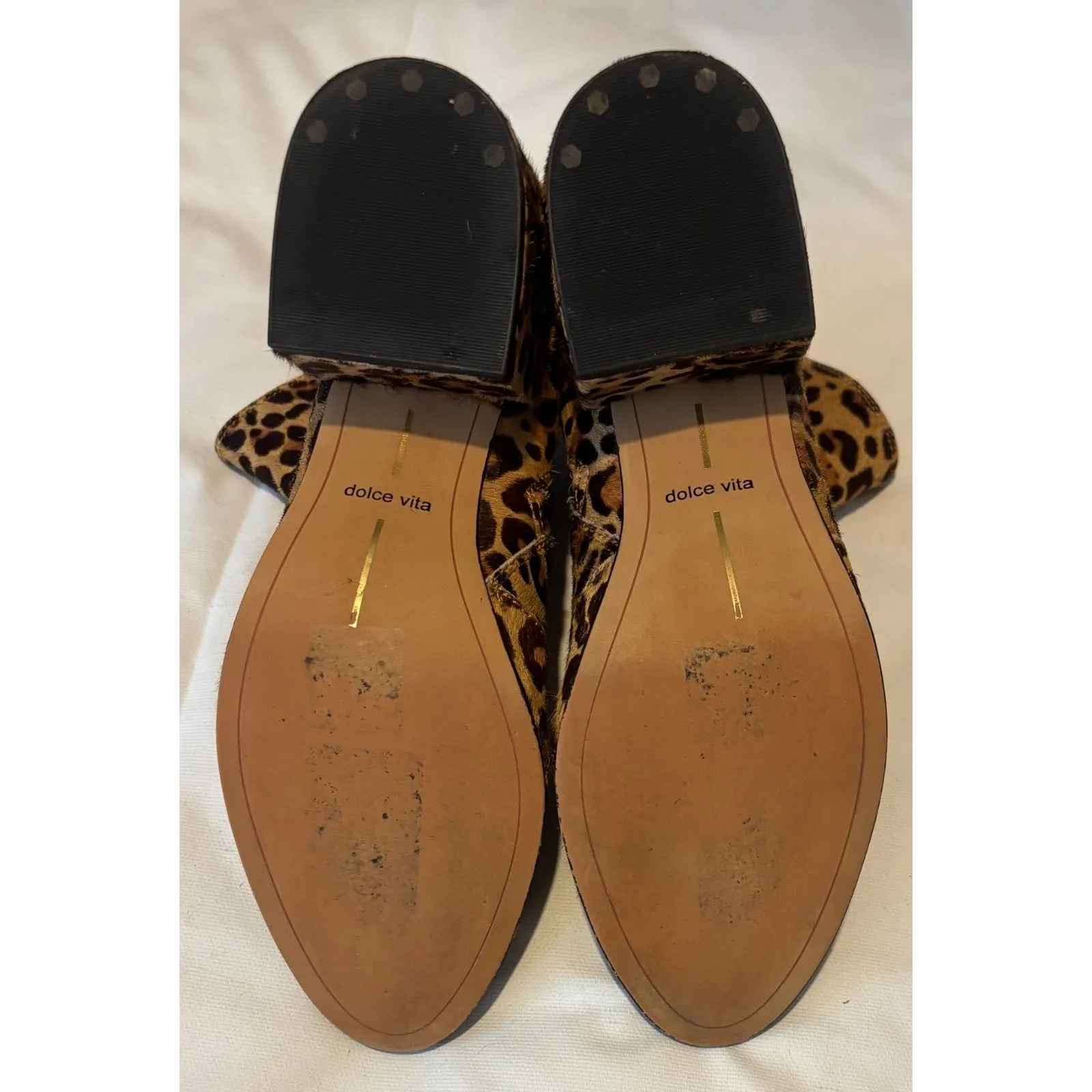 EUC Dolce Vita Leopard Print Chunky Heel Calf Hair Leather Booties, Sz. 6.5 Brown - Image 5