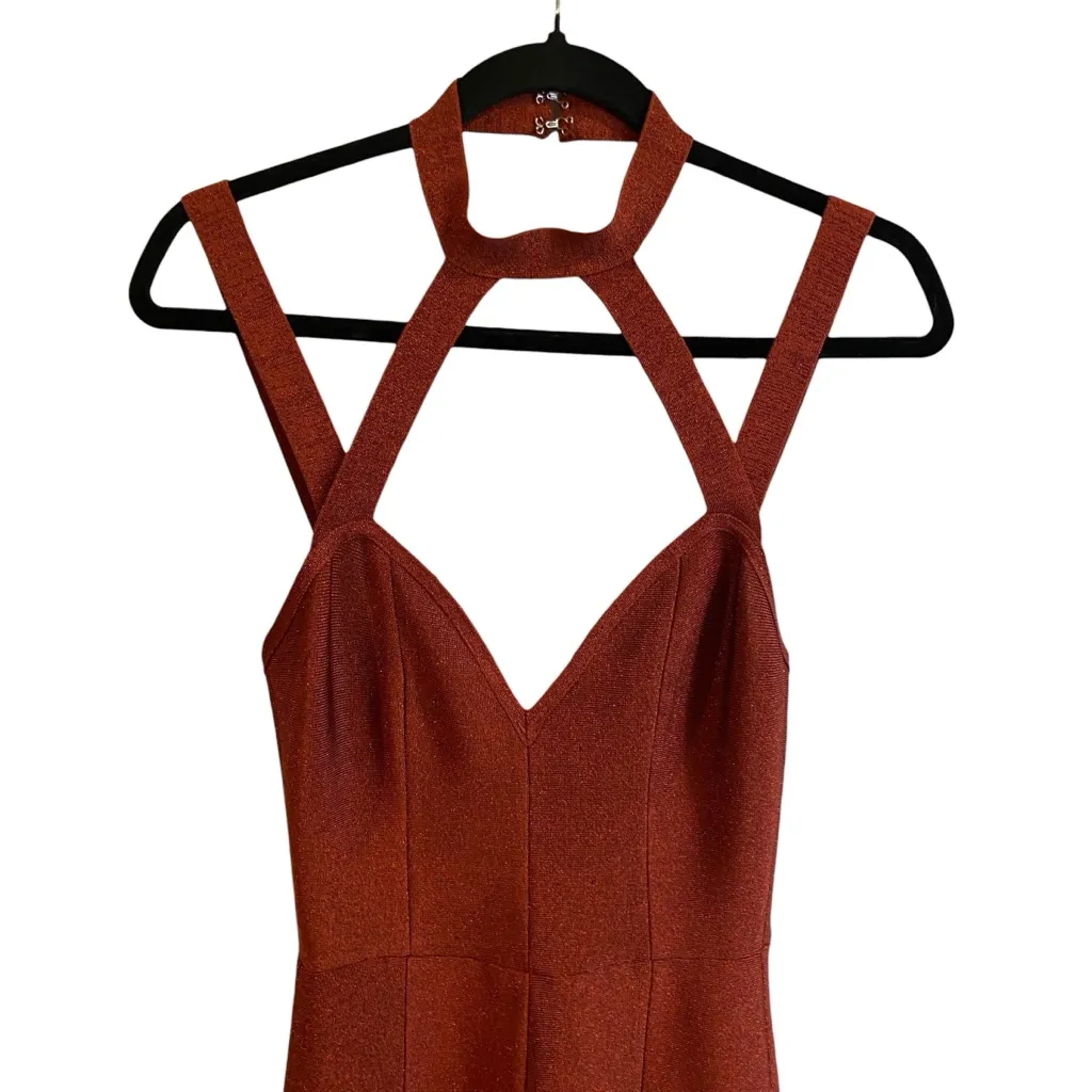 House of CB Cypresa Rust Lurex Collar Strap Jumpsuit Style SB2918 - Image 5