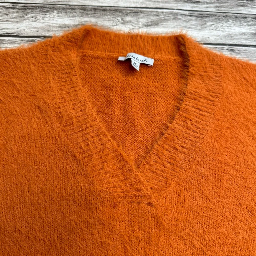 White Birch Women's Oversized Fit Fuzzy V Neck Sweater Burnt Orange M Med Medium - Image 5