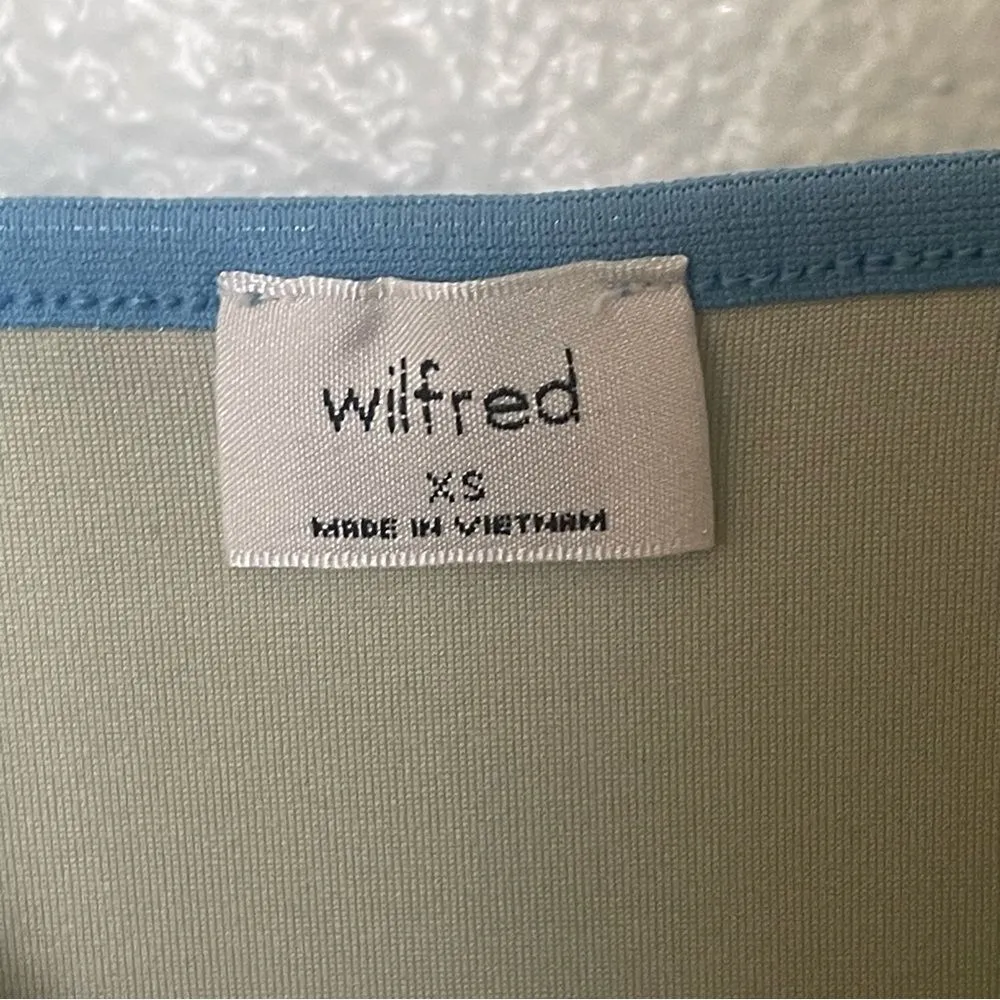 Wilfred XS Body Con Rouched Mini Dress Blue Spaghetti Straps Ribbed Stretchy - Image 9