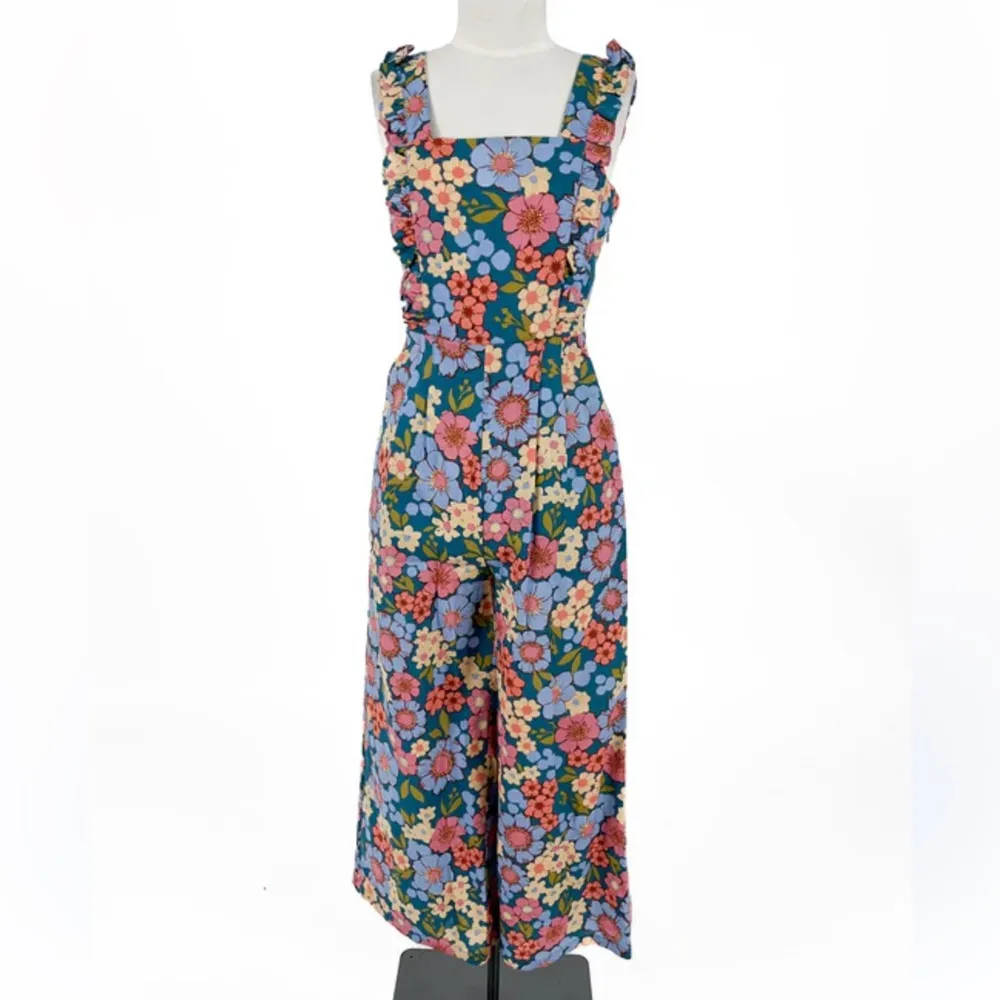 Princess Highway Linen Blend Wide Leg Ella Flora Jumpsuit Women’s Sz 12 cottage Blue - Image 3