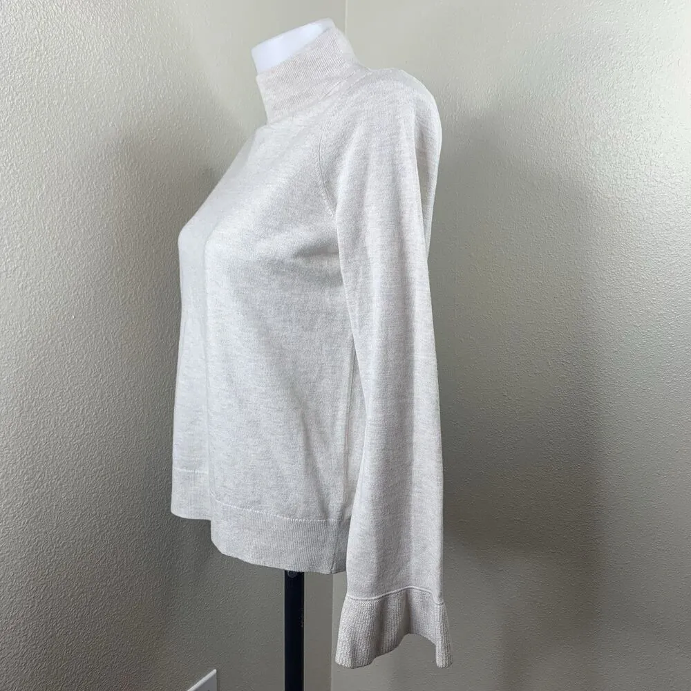 Mock Neck Wool Silk Blend Long Sleeve Sweater Top Sz S Cream Ivory - Image 3