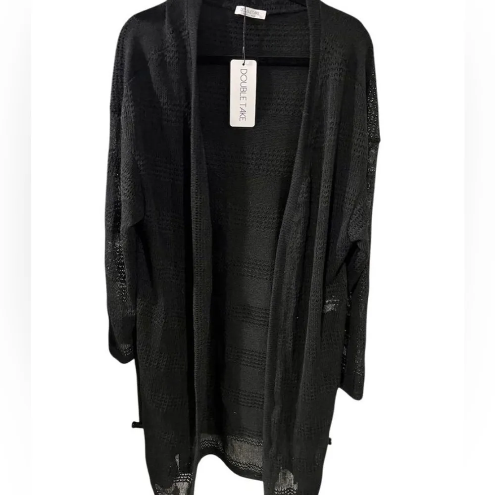 Women's Double Take 2XL Black Longline Open Front Cardigan Sweater Casual Size 2X - Image 2