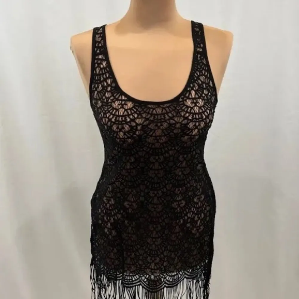 Agent Provocateur Black Fringe Lace Cover Up Dress Large - Image 5
