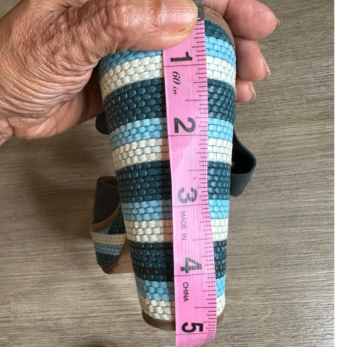 Bill Blass Bolton Leather Platform bow strap boho wedges color Denim Blue Size 7 - Image 13