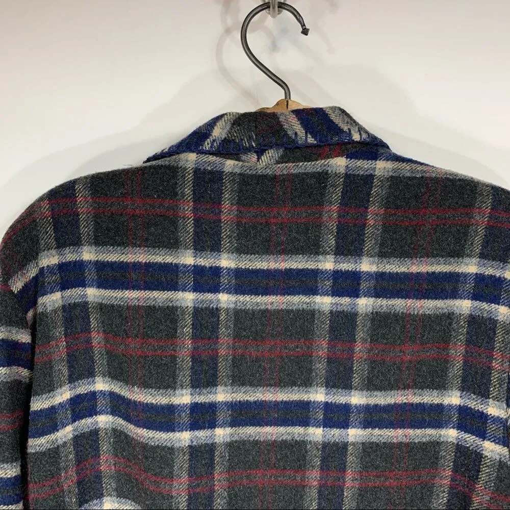 Vintage Plaid Blazer Whipstitch Detail Sz Large Western Gray - Image 7