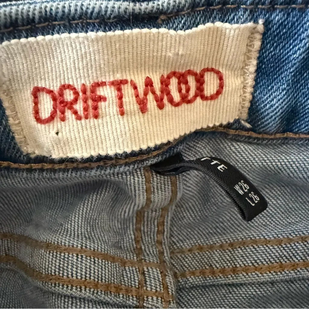 Driftwood Colette Straight Crop Jeans Frayed Hem Plaid Side Track Stripe SZ 26 - Image 6